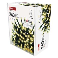 EMOS D4AW25 vánoční řetěz CLASSIC 240 LED 24m 3,6W teplá bílá, IP44, barva drátu - zelená, časovač, adaptér