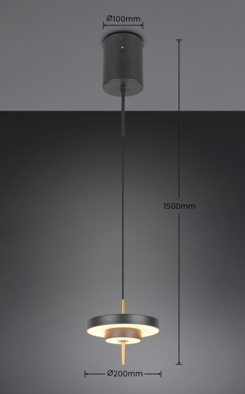 TRIO 340210180 KEATON závesné svietidlo D200mm SMD LED 10W/1200lm 2300+3000+4000K čierna, zlatá, switchdimmer