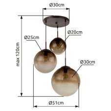 GLOBO 15865-3 VARUS závesné svietidlo D510mm 3xE27 hnedá, jantárová