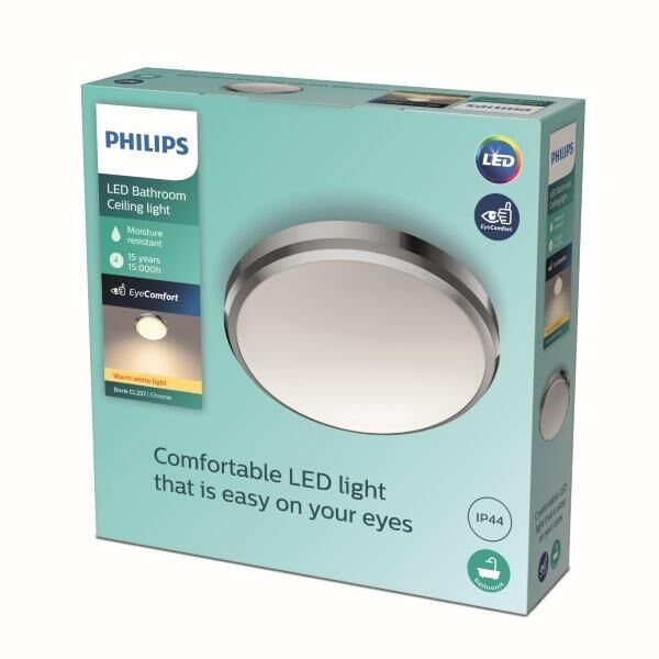 Philips Doris LED CL257 Stropné svítidlo do koupelny kruhové 6W/600lm 220mm 2700K IP44 chrom