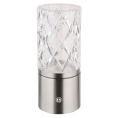 GLOBO 21010N LUNKI dotyková stolná lampička V190mm LED 2,5W/185lm 2700+6500+4000K matný nikel, priehľadná, vrátane batérie CR18650 1800mAh 3,7V, USB-A 2.0 - USB-C