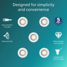 Zapuštěné svítidlo GU10 biela IP20 PHILIPS Peridot 8721103037138 balení 5 ks