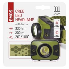 EMOS P3539 LED čelovka 330lm 3× AAA IP43 zeleno-černá