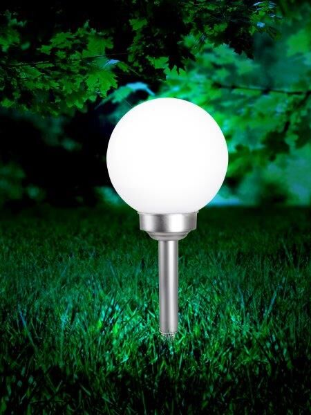 3376 GLOBO Exteriérové ​​solární LED svítidlo, zapichovací Koule na osvětlení zahrad a teras, 4x 0,06W 4000K IP44 stříbrná, bílá