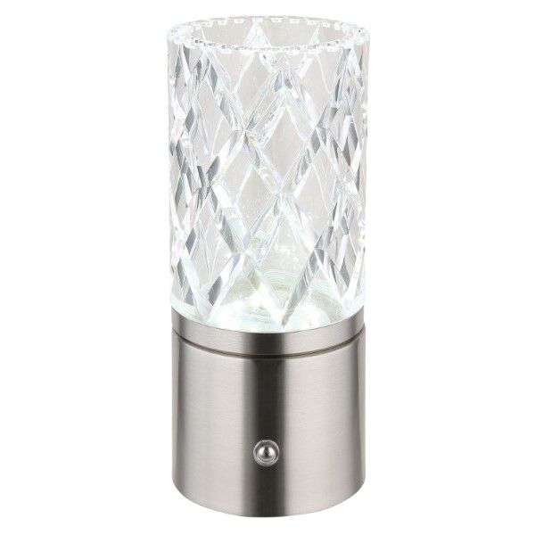 GLOBO 21010N LUNKI dotyková stolná lampička V190mm LED 2,5W/185lm 2700+6500+4000K matný nikel, priehľadná, vrátane batérie CR18650 1800mAh 3,7V, USB-A 2.0 - USB-C