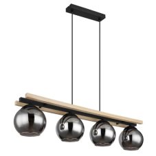 GLOBO 15569-4H CONNI závěsné svítidlo 4xE27 matná černá, dřevo, kouřová