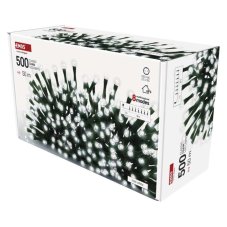 EMOS D4AC26 vánoční řetěz CLASSIC 500 LED 50m 6W studená bílá, IP44, barva drátu - zelená, časovač, adaptér