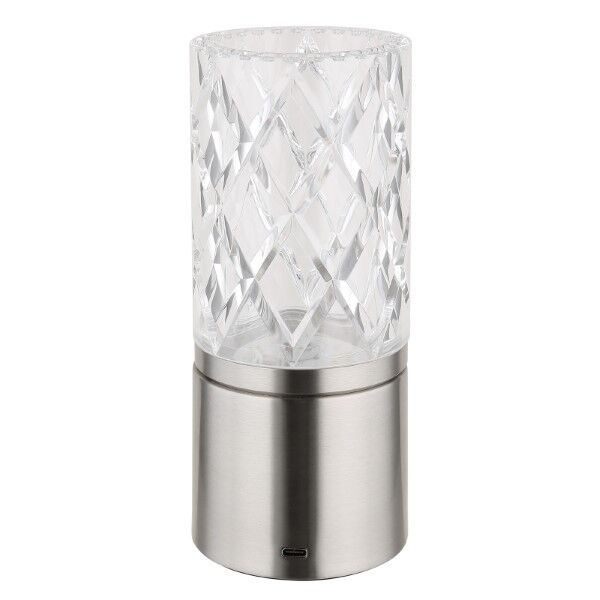 GLOBO 21010N LUNKI dotyková stolná lampička V190mm LED 2,5W/185lm 2700+6500+4000K matný nikel, priehľadná, vrátane batérie CR18650 1800mAh 3,7V, USB-A 2.0 - USB-C