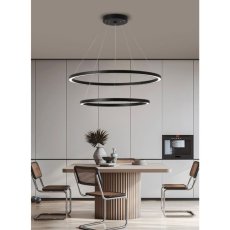 Immax 07158-B80-60 NEO FINO závesné svietidlo LED D800mm+D600mm 93W/6975lm 2700-6500K matná čierna, diaľkové ovládanie