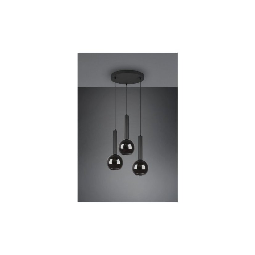 TRIO 310390332 CLAYTON závesné svietidlo 3xE27 D450mm čierna matná, dymová
