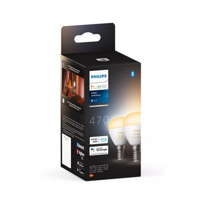 8719514491168 Philips Hue White Ambiance žárovka LED E14 5,1W/470lm 2200-6500K P45 kapka 2-set