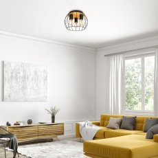 RABALUX 5293 Kamala stropní svítidlo D300mm 3xE27 černá, dřevo