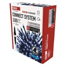 EMOS D1AB01 spojovací vánoční řetěz CLASSIC 100 LED 10m 5W modrá, IP44, barva drátu - černá, bez adaptéru