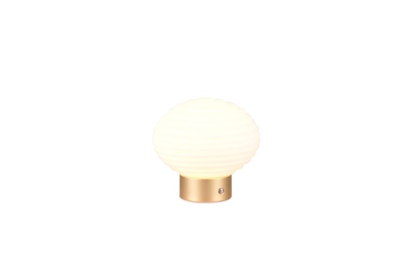 TRIO Reality R57771101 EARL dotyková stolná lampička SMD LED 1,5W/100lm 3000K mosadzná matná, biela matná, nabíjateľná batéria, USB-C port