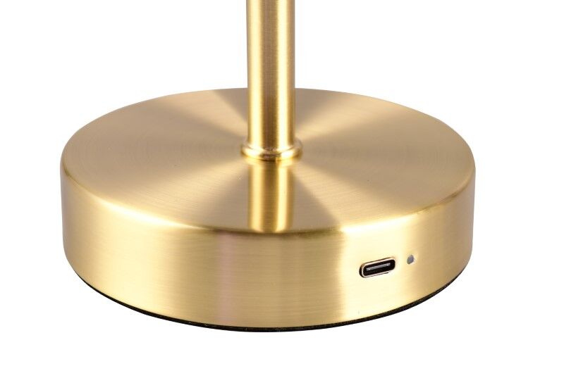 TRIO Reality R59151108 JEFF dotyková stolná lampička SMD LED 1,5W/120lm 3000K mosadzná matná, biela, nabíjateľná batéria, USB-C port