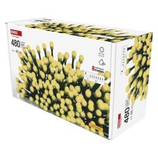 EMOS D5AW25 vianočná reťaz - guľôčky CHERRY 480 LED 48m 9W teplá biela, IP44, farba drôtu - zelená, časovač, adaptér
