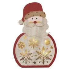 DCWW24 EMOS vánoční dekorace LED dřevěná – santa, 30cm, 2xAAA, teplá bílá, časovač