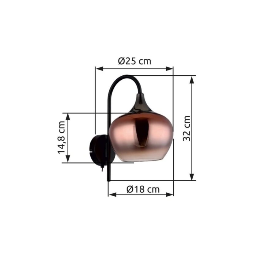 GLOBO 15548WG MAXY nástenné svietidlo s vypínačom 1xE27 čierna, medená