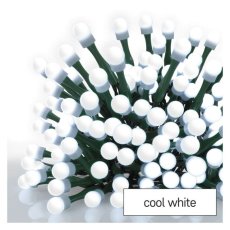 EMOS D5AC25 vianočná reťaz - guľôčky CHERRY 480 LED 48m 9W studená biela, IP44, farba drôtu - zelená, časovač, adaptér
