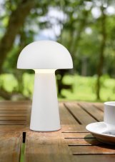 TRIO R52176101 LENNON vonkajšia dekoračná dotyková lampička LED D136mm 2W/180lm 3000K IP44 biela, nabíjateľná batéria, USB
