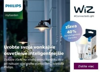 Vyberte si praktické vonkajšie svietidlo Philips a získajte k nemu inteligentnú žiarovku WiZ so zľavou 40 %
