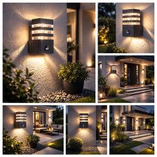 RABALUX 77025 Ankara exteriérové nástenné svietidlo 1xE27 IP44 antracit, priehľadná, súmrakový a pohybový senzor