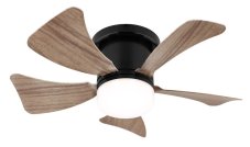 GLOBO 03609H HINES stropní ventilátor se světlem D406mm LED 10W 900/750lm 3000-6500K černá, imitace dřeva, časovač, dálkový ovladač