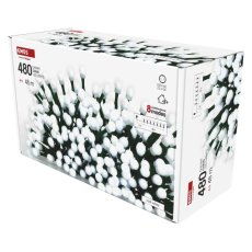 EMOS D5AC25 vánoční řetěz - kuličky CHERRY 480 LED 48m 9W studená bílá, IP44, barva drátu - zelená, časovač, adaptér
