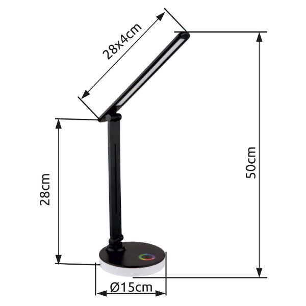 GLOBO 58445B GERALDO stolové svietidlo LED V500mm 5W/538lm 2700+6500+4000K čierna, biela, adaptér, USB kábel, RGB podsvietenie
