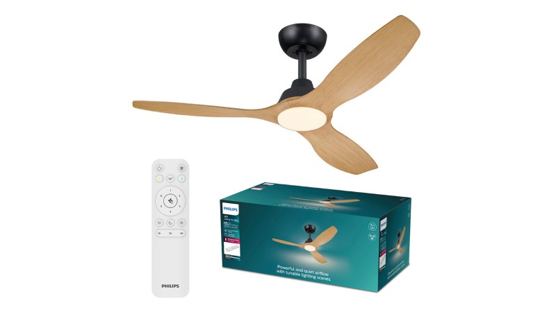 Stropný ventilátor so svetlom LED 3000–6500K čierna, drevo IP20 PHILIPS Olas 8721103096128