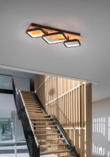 TRIO 643210332 RAMA stropní svítidlo SMD LED 32W/3800lm 3000K černá matná, dřevo, switchdimmer
