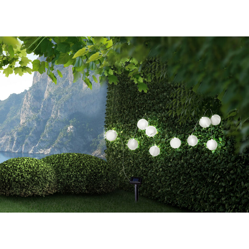 Globo 33971W solární svítidlo dekorativní, řetěz s lampiony D75mm LED 10x0,06W 4000K IP44, bílá