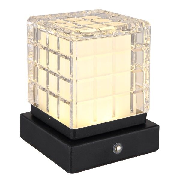 GLOBO 21009S LUNKI dotyková stolná lampička LED V100mm 2,5W/206lm 2700+6500+4000K čierna, priehľadná, vrátane batérie CR18650 1800mAh 3,7V, USB-A 2.0 - USB-C
