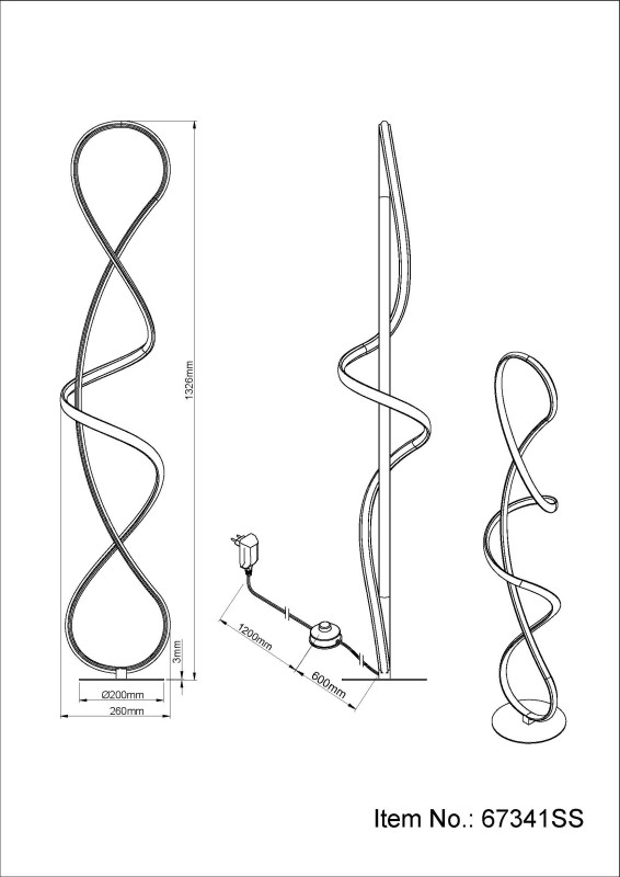 GLOBO 67341SS SWIRL stojací lampa V1325mm LED 36W 3860/1810lm 4000K černá, křišťálový efekt