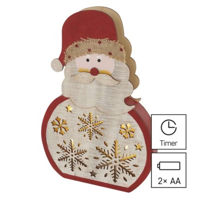 DCWW24 EMOS vánoční dekorace LED dřevěná – santa, 30cm, 2xAAA, teplá bílá, časovač