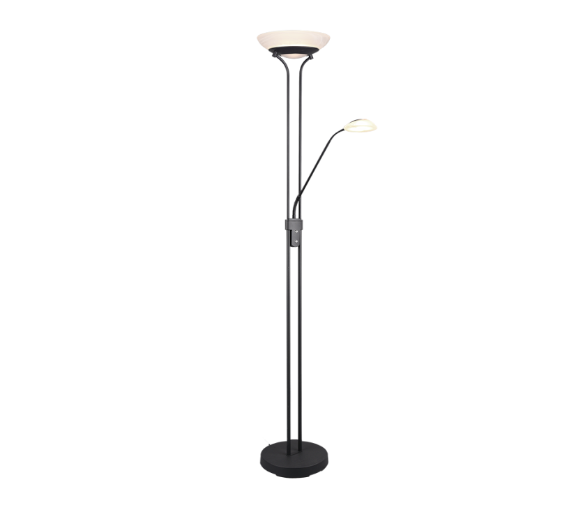 TRIO R40073532 ORSON stojací lampa LED 30W/2400lm, 5W/400lm 3000K, matná černá, alabaster, stmívatelné