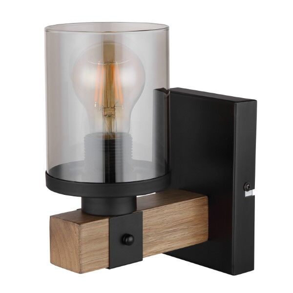 GLOBO 15555W LILA nástenné svietidlo 1xE27 matná čierna, drevo, dymová