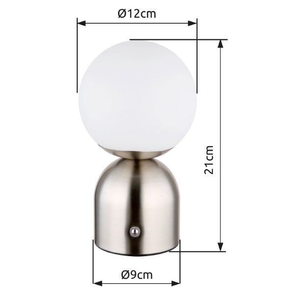 GLOBO 21006N JULSY dotyková stolná lampička V210mm LED 2,5W/189lm 2700+6500+4000K matný nikel, biela, vrátane CR18650 1800mAh 3,7V, USB kábel