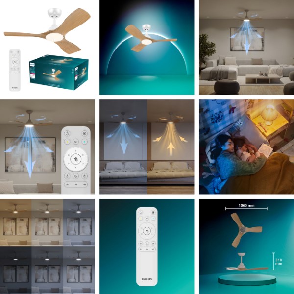 Stropný ventilátor so svetlom LED 3000–6500K biela, drevo IP20 PHILIPS Olas 8721103095985