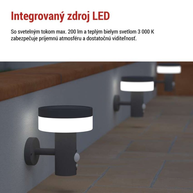 EMOS ZGJ044S TERION solární venkovní nástěnné svítidlo LED 147 × 125 × 146 2W 200lm 3000K IP44 se senzorem antracit