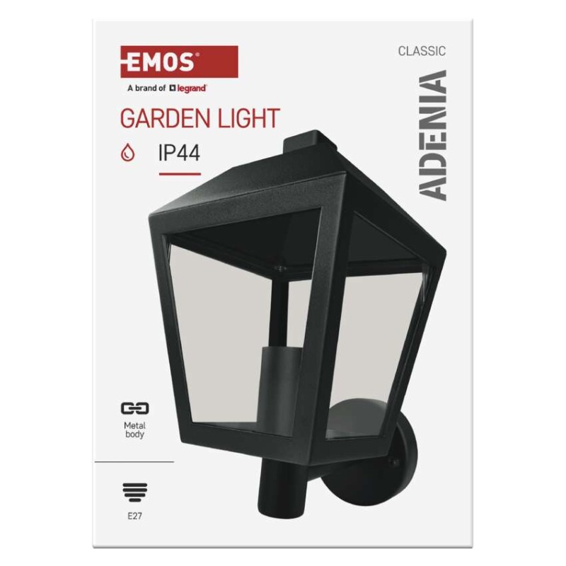 Emos ZGB010P ADENIA venkovní nástěnné svítidlo E27 198 × 150 × 278 mm  IP44 černá