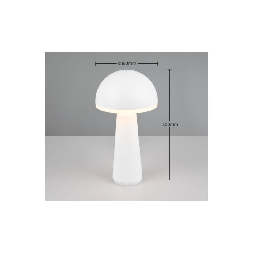 TRIO Reality R57716131 FUNGO vonkajšia stolná lampa SMD LED V310mm 2W/200lm 3000+4000+6500K IP54 biela matná, čierna, nabíjateľná batéria, USB-C port, nabíjacia stanica