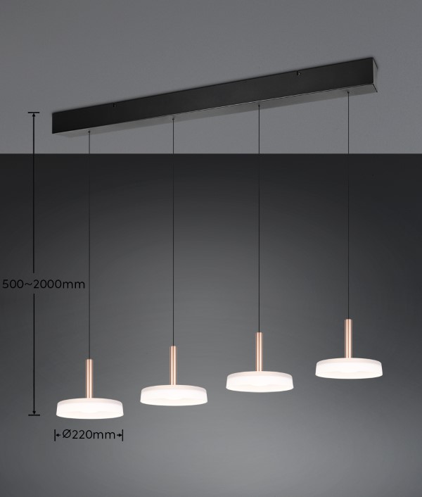 TRIO 354910465 CELESTE závěsné svítidlo SMD LED 4x7,5W/750lm 3000K černá, kávová, switchdimmer
