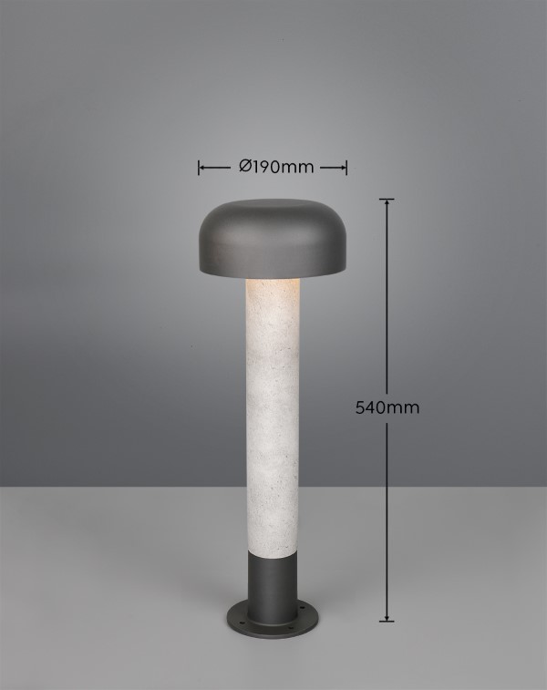 TRIO 562560178 FRASER vonkajšie stojanové svietidlo/stĺpik V540mm 1xE27 IP54 šedá, betónový vzhľad
