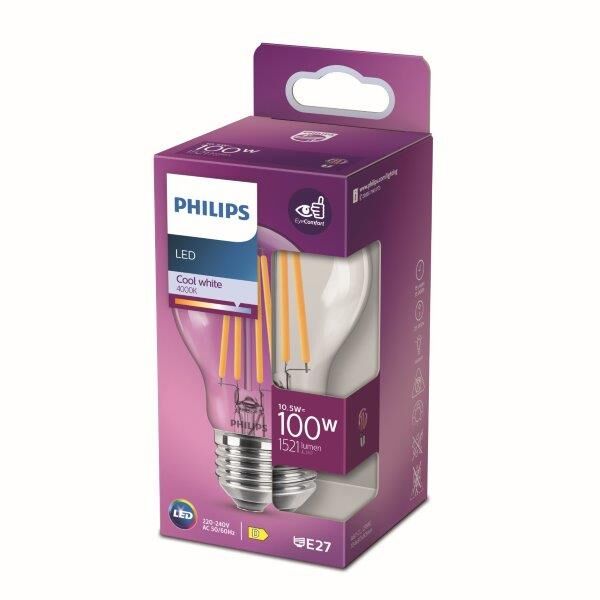 Philips 8718699762070 LED classic žárovka 10,5W/100W 1521lm E27 4000K 220-240V A60 filament
