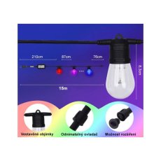 Immax 07900L NEO LITE vonkajšia dekoratívna girlanda 15m, 15W/1200lm 2700K RGB, IP65