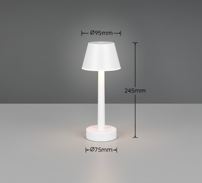 TRIO Reality R54991131 VIDAL dotyková stolní lampička v245mm SMD LED 1,5W/150lm 3000K IP44 bílá matná