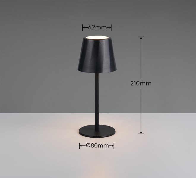 TRIO Reality R55961132 DIAZ dotyková stolná lampička v210mm SMD LED 1,6W/160lm 2700-6500K IP44 čierna matná
