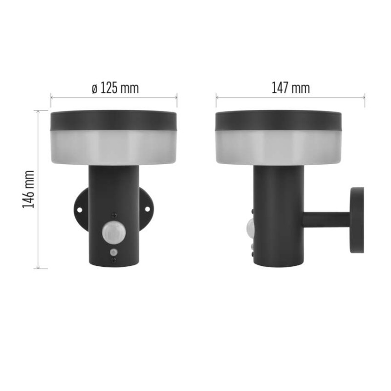 EMOS ZGJ044S TERION solární venkovní nástěnné svítidlo LED 147 × 125 × 146 2W 200lm 3000K IP44 se senzorem antracit