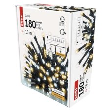 EMOS D4AN06 vánoční řetěz CLASSIC 180 LED 18m 3,6W studená/teplá bílá, IP44, barva drátu - černá, časovač, adaptér